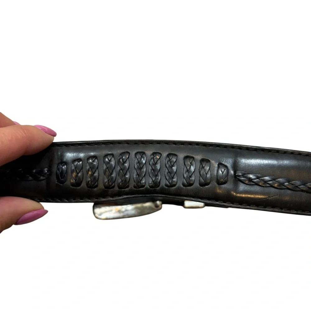 Vintage 1993 Onyx by Brighton Black Leather and Silver Belt Size‎ 38